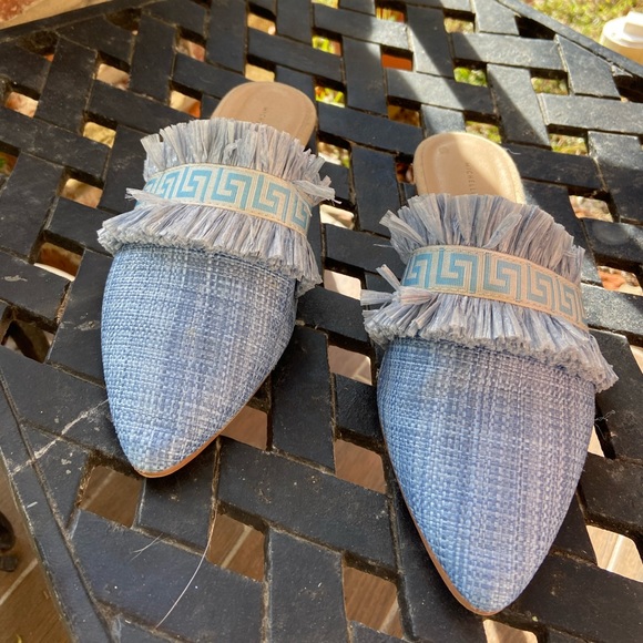 Michelle McDowell Blue Greek Key Raffia Mules — Size 7 - Picture 6 of 13